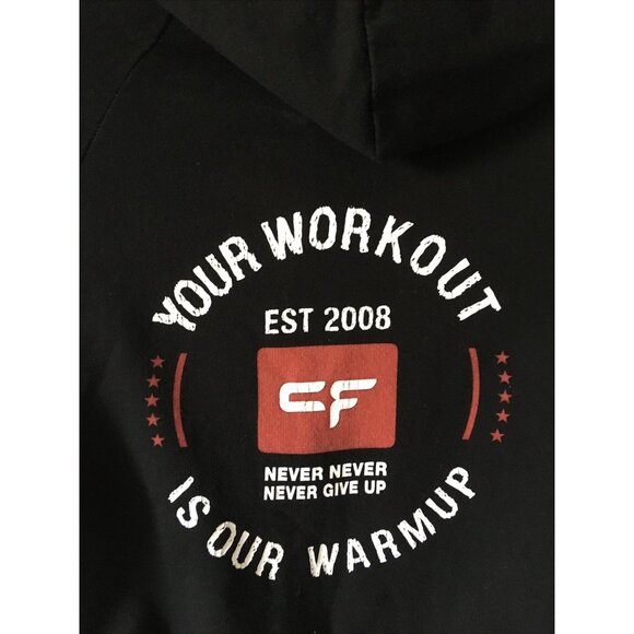 California Fleece CrossFit Hoodie Black Long Sleeves Zip Up Pockets Print Size M - Picture 4 of 7